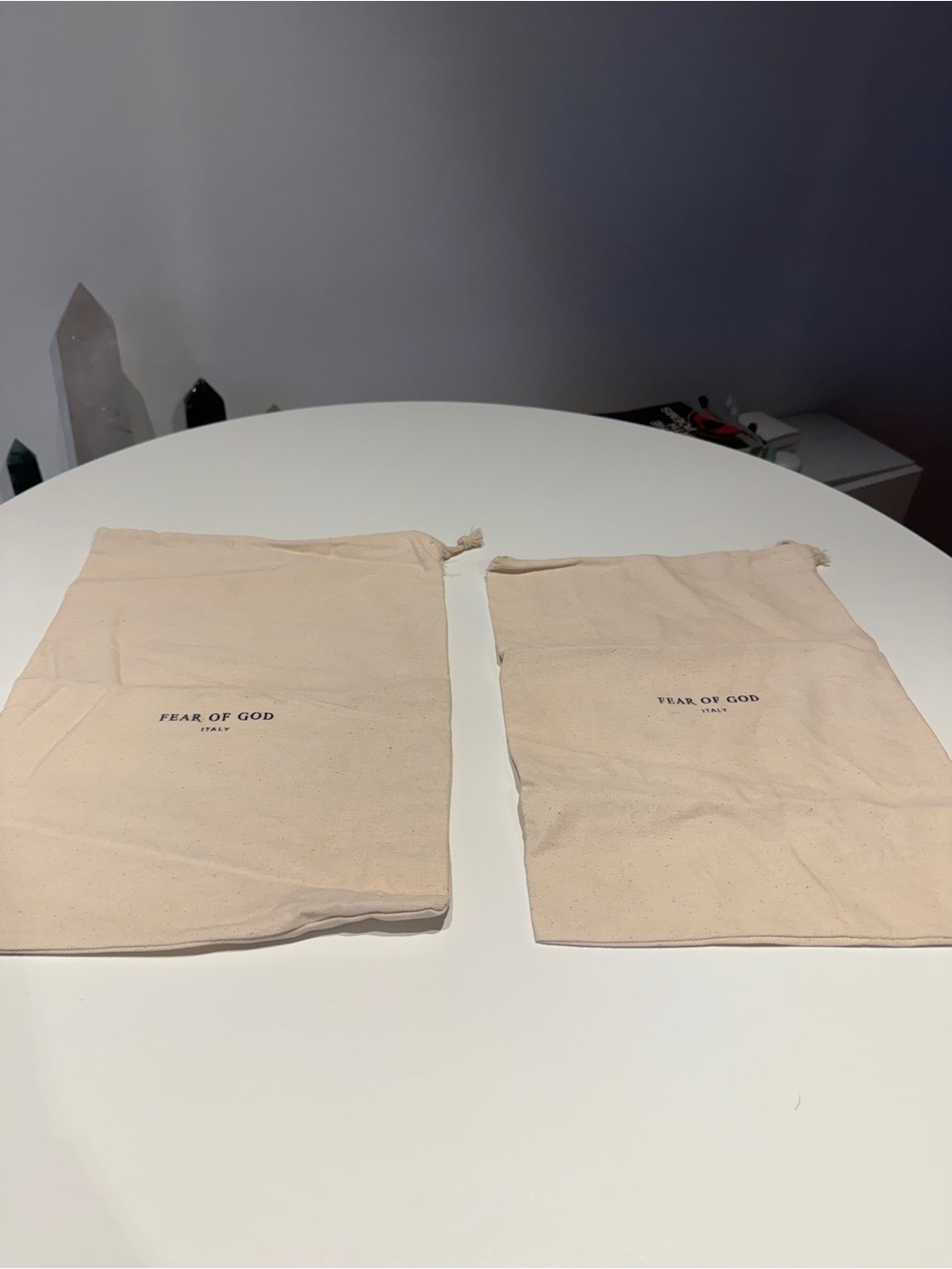 Pair of Fear of God Canvas Drawstring Dust Bags- Natural Beige